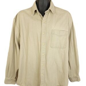 Eddie Bauer Chamois Heavy Flannel Shirt Vintage 90s Beige Mens Size Large
